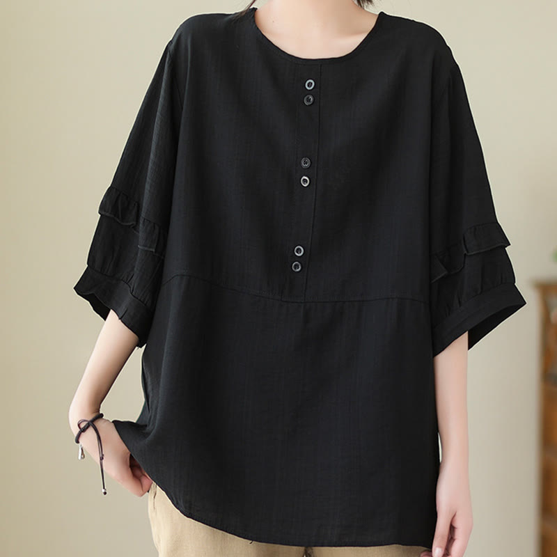 T-shirt décontracté d'été à manches courtes et col rond pour femme, en polyester, motif Buddha Stones
