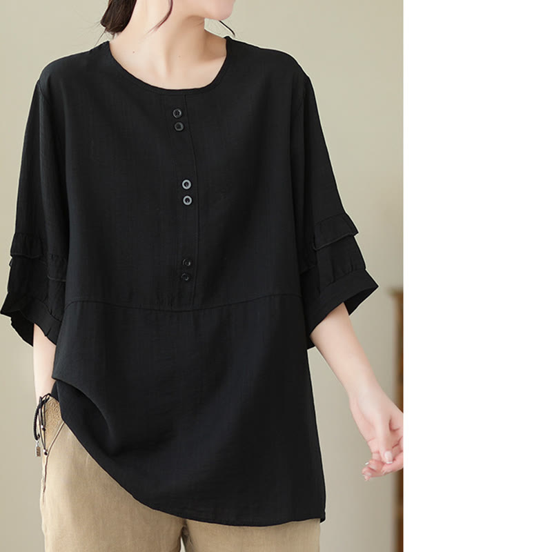 T-shirt décontracté d'été à manches courtes et col rond pour femme, en polyester, motif Buddha Stones
