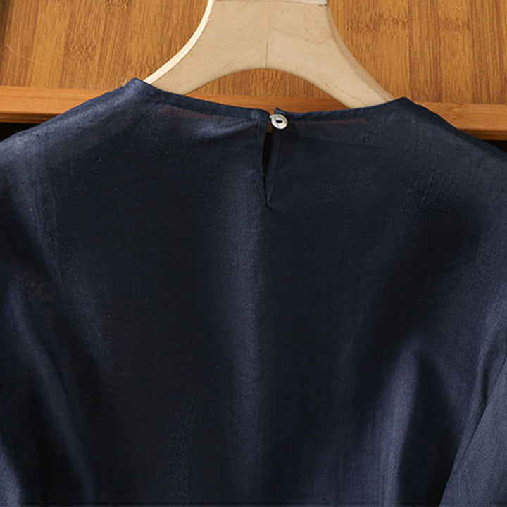 Chemise décontractée à manches trois-quarts en coton et lin pour femme, motif Buddha Stones, couleur unie, col ras du cou - image 2