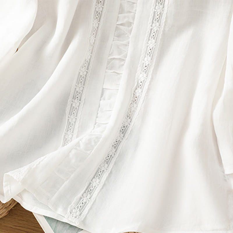 Chemise décontractée à manches trois-quarts en coton et lin pour femme, motif Buddha Stones, couleur unie, col ras du cou - image 9