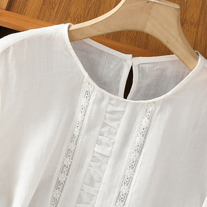 Chemise décontractée à manches trois-quarts en coton et lin pour femme, motif Buddha Stones, couleur unie, col ras du cou - image 14