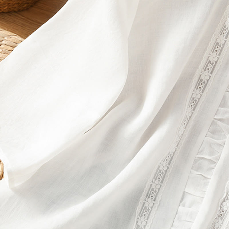 Chemise décontractée à manches trois-quarts en coton et lin pour femme, motif Buddha Stones, couleur unie, col ras du cou - image 10