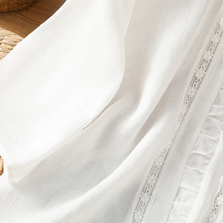 Chemise décontractée à manches trois-quarts en coton et lin pour femme, motif Buddha Stones, couleur unie, col ras du cou - image 10