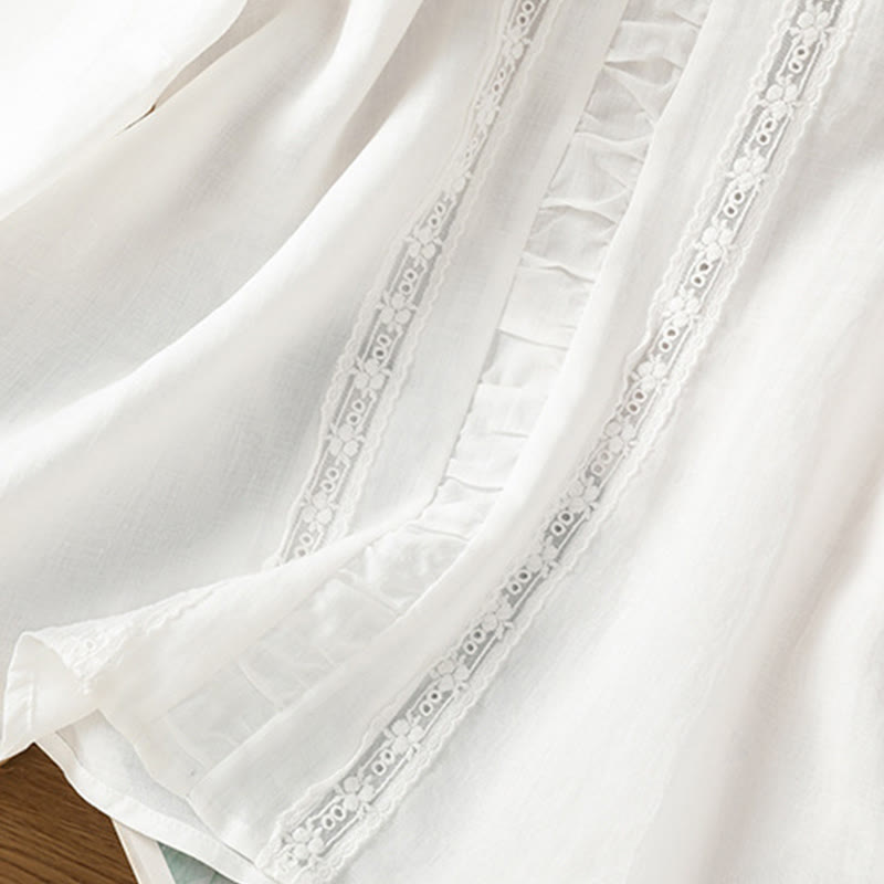 Chemise décontractée à manches trois-quarts en coton et lin pour femme, motif Buddha Stones, couleur unie, col ras du cou - image 15