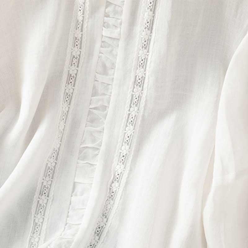 Chemise décontractée à manches trois-quarts en coton et lin pour femme, motif Buddha Stones, couleur unie, col ras du cou - image 11