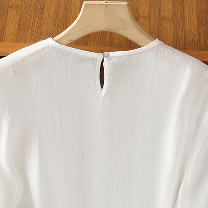 Chemise décontractée à manches trois-quarts en coton et lin pour femme, motif Buddha Stones, couleur unie, col ras du cou - image 12