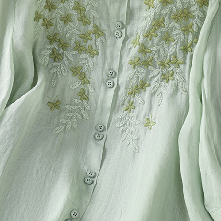 Chemise décontractée à manches trois-quarts et col montant pour femme, motif Buddha Stones et broderies végétales - image 7