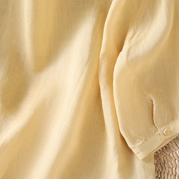 Chemise décontractée à manches trois-quarts et col montant pour femme, motif Buddha Stones et broderies végétales