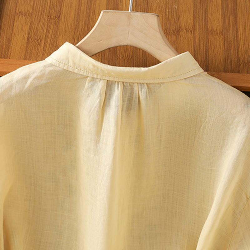 Chemise décontractée à manches trois-quarts et col montant pour femme, motif Buddha Stones et broderies végétales - image 17