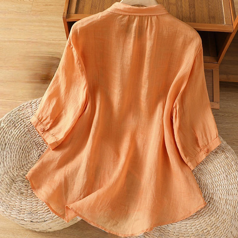 Chemise décontractée à manches trois-quarts et col montant pour femme, motif Buddha Stones et broderies végétales - image 26