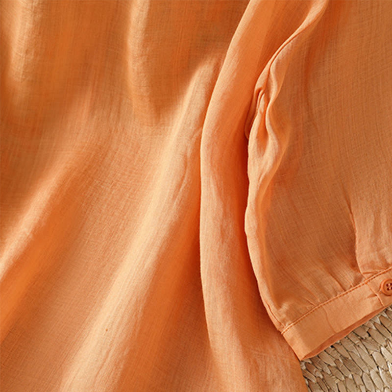 Chemise décontractée à manches trois-quarts et col montant pour femme, motif Buddha Stones et broderies végétales