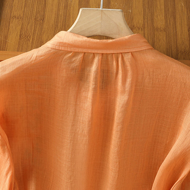 Chemise décontractée à manches trois-quarts et col montant pour femme, motif Buddha Stones et broderies végétales