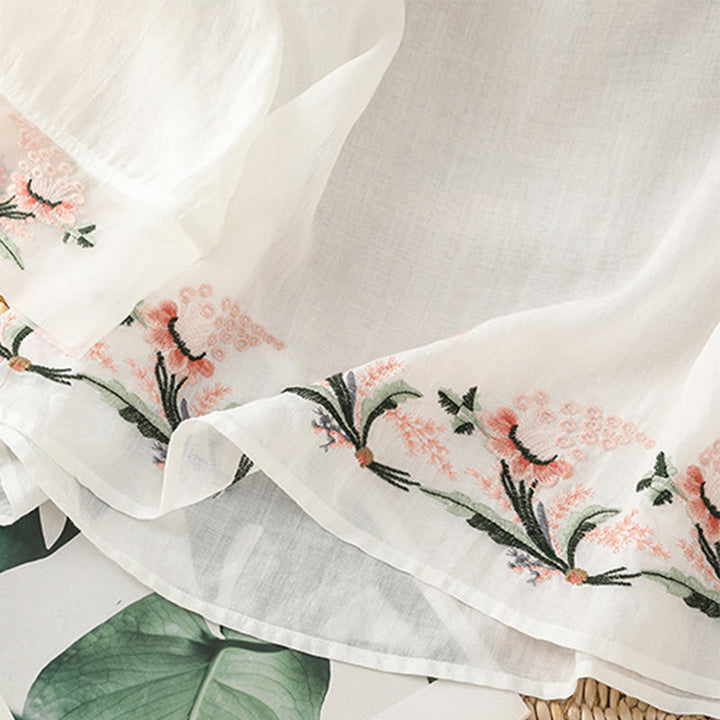 Chemise décontractée à manches mi-longues et col ras du cou pour femme, motif Buddha Stones, broderie florale, boutons grenouille, polyester - image 13