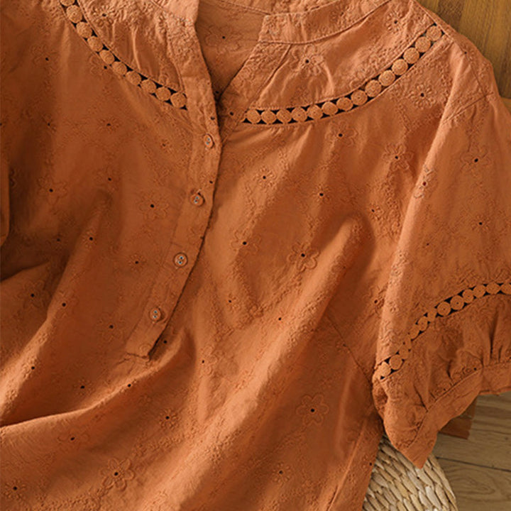 Chemise décontractée à manches mi-longues en coton et lin pour femme, motif Buddha Stones, coupe creuse et décontractée - image 4