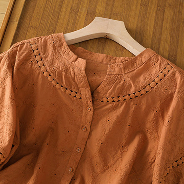 Chemise décontractée à manches mi-longues en coton et lin pour femme, motif Buddha Stones, coupe creuse et décontractée - image 2