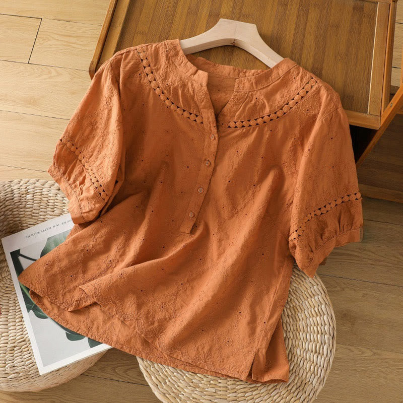 Chemise décontractée à manches mi-longues en coton et lin pour femme, motif Buddha Stones, coupe creuse et décontractée - Orange foncé - US8-10，UK/AU12-14，EU40-42 (2XL) - image 0