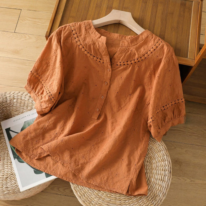 Chemise décontractée à manches mi-longues en coton et lin pour femme, motif Buddha Stones, coupe creuse et décontractée - Orange foncé - US8-10，UK/AU12-14，EU40-42 (2XL) - image 0