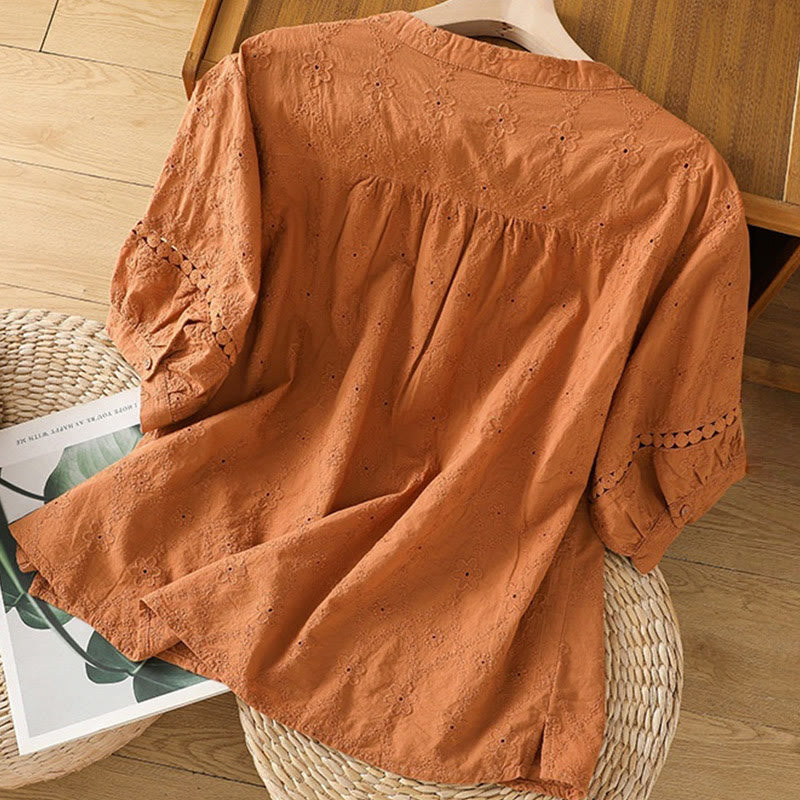 Chemise décontractée à manches mi-longues en coton et lin pour femme, motif Buddha Stones, coupe creuse et décontractée - image 1