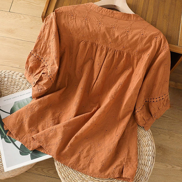 Chemise décontractée à manches mi-longues en coton et lin pour femme, motif Buddha Stones, coupe creuse et décontractée - image 1