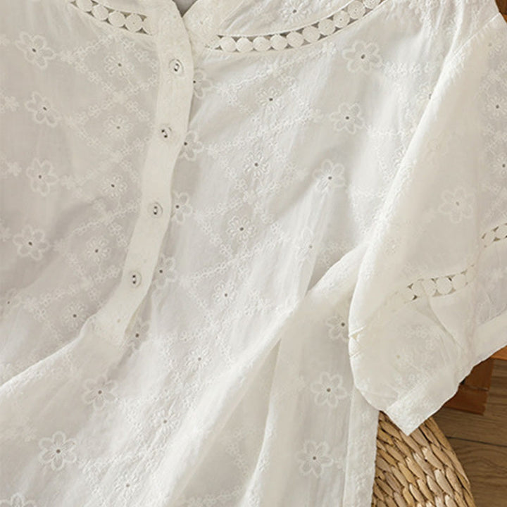 Chemise décontractée à manches mi-longues en coton et lin pour femme, motif Buddha Stones, coupe creuse et décontractée - image 14