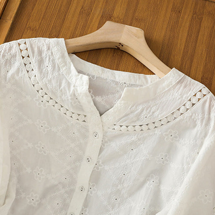 Chemise décontractée à manches mi-longues en coton et lin pour femme, motif Buddha Stones, coupe creuse et décontractée - image 11