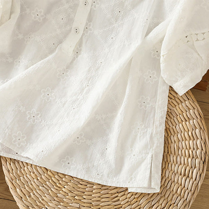 Chemise décontractée à manches mi-longues en coton et lin pour femme, motif Buddha Stones, coupe creuse et décontractée - image 13