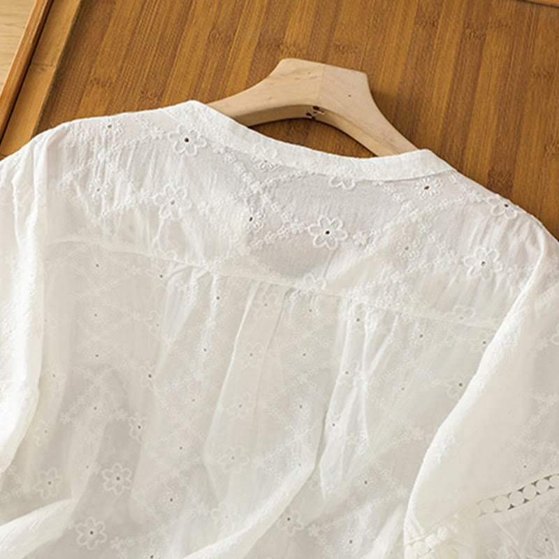 Chemise décontractée à manches mi-longues en coton et lin pour femme, motif Buddha Stones, coupe creuse et décontractée - image 12