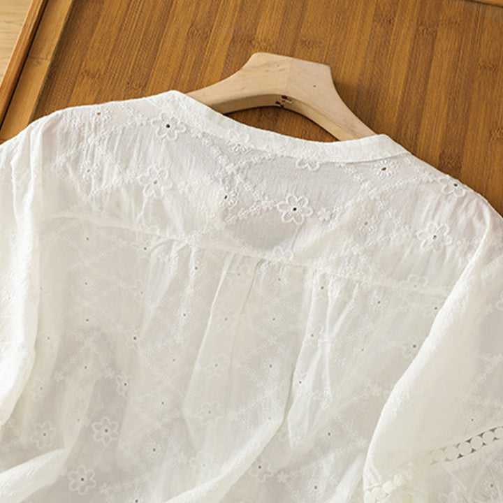 Chemise décontractée à manches mi-longues en coton et lin pour femme, motif Buddha Stones, coupe creuse et décontractée - image 12