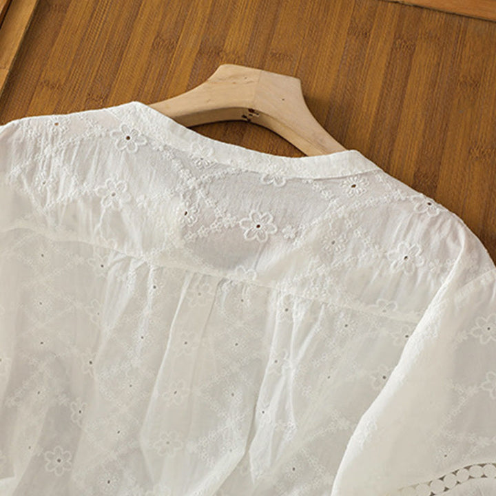 Chemise décontractée à manches mi-longues en coton et lin pour femme, motif Buddha Stones, coupe creuse et décontractée - image 10