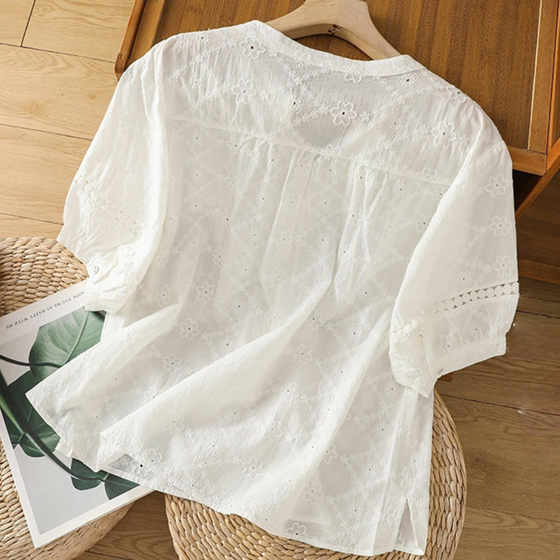 Chemise décontractée à manches mi-longues en coton et lin pour femme, motif Buddha Stones, coupe creuse et décontractée - image 8