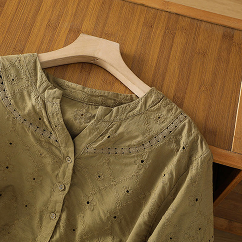 Chemise décontractée à manches mi-longues en coton et lin pour femme, motif Buddha Stones, coupe creuse et décontractée - image 18