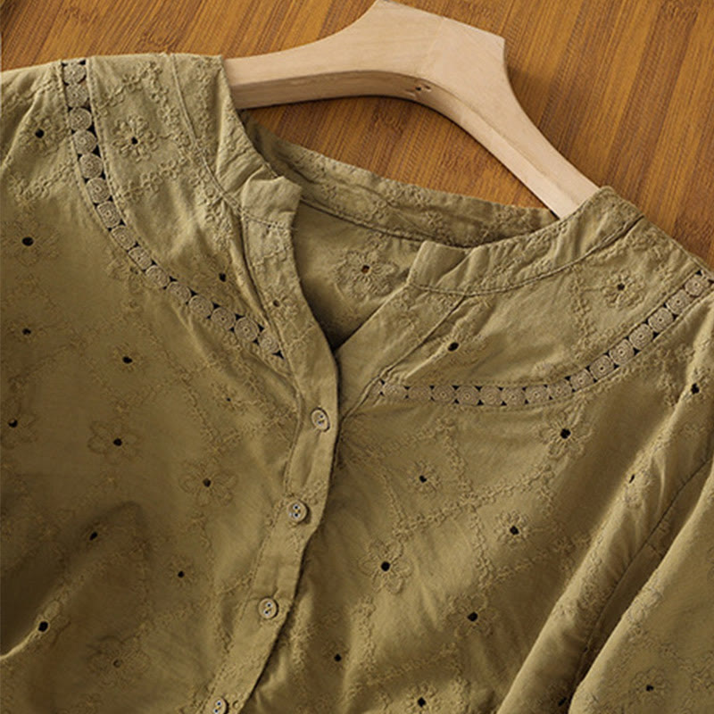 Chemise décontractée à manches mi-longues en coton et lin pour femme, motif Buddha Stones, coupe creuse et décontractée - image 19