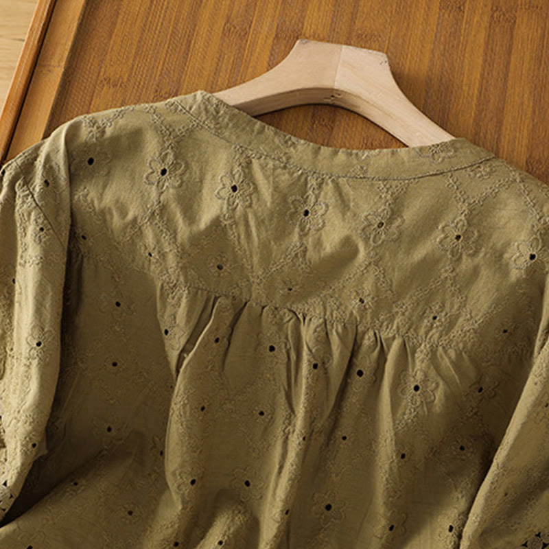 Chemise décontractée à manches mi-longues en coton et lin pour femme, motif Buddha Stones, coupe creuse et décontractée - image 20