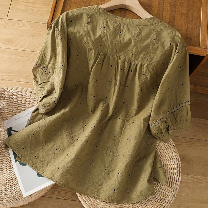 Chemise décontractée à manches mi-longues en coton et lin pour femme, motif Buddha Stones, coupe creuse et décontractée - image 17