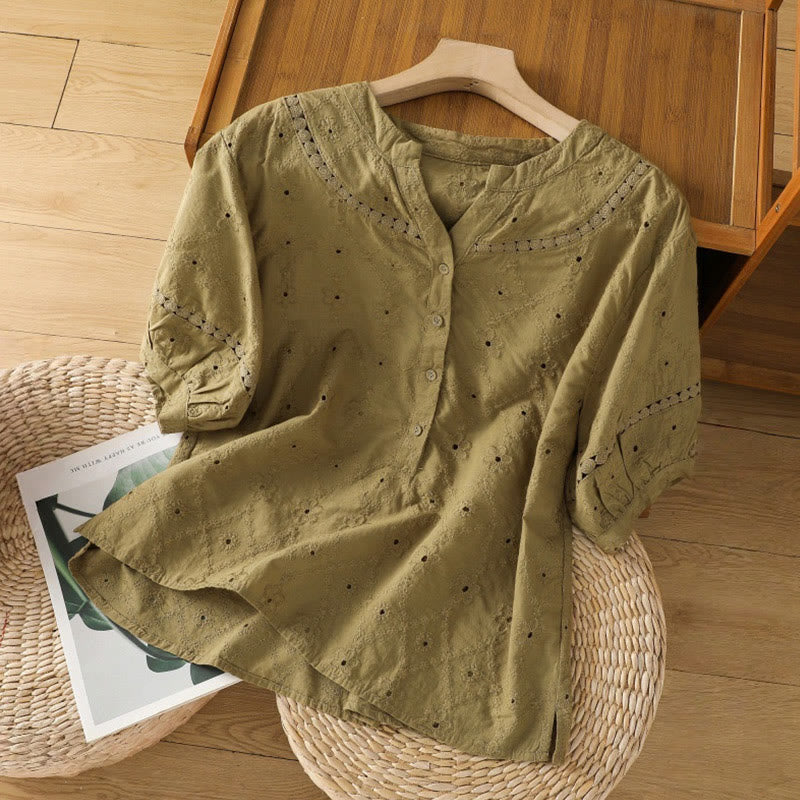 Chemise décontractée à manches mi-longues en coton et lin pour femme, motif Buddha Stones, coupe creuse et décontractée - Kaki foncé - US8-10，UK/AU12-14，EU40-42 (2XL) - image 16