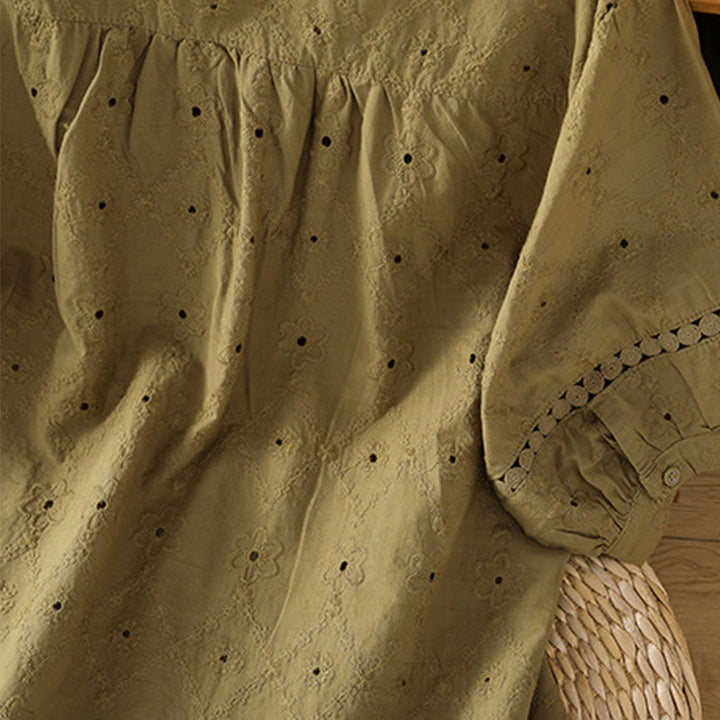 Chemise décontractée à manches mi-longues en coton et lin pour femme, motif Buddha Stones, coupe creuse et décontractée - image 22