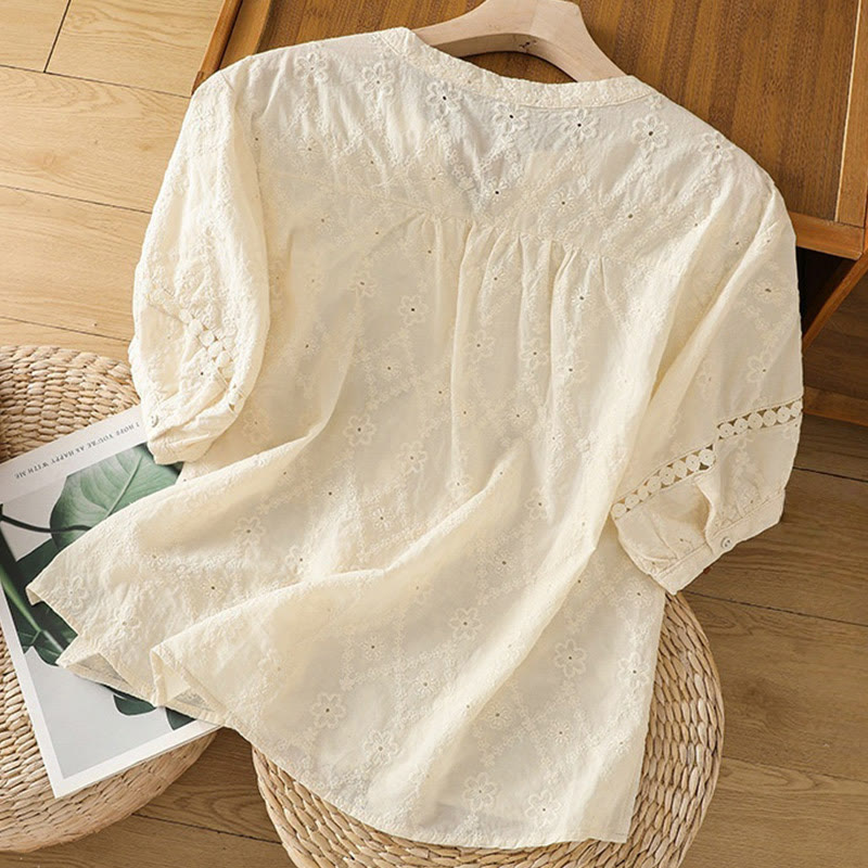 Chemise décontractée à manches mi-longues en coton et lin pour femme, motif Buddha Stones, coupe creuse et décontractée - image 29