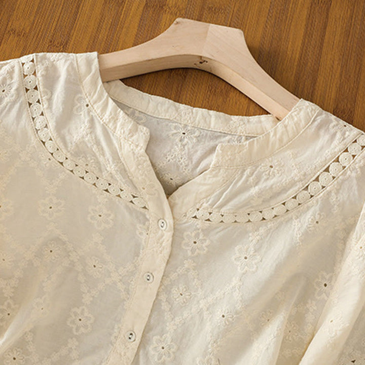 Chemise décontractée à manches mi-longues en coton et lin pour femme, motif Buddha Stones, coupe creuse et décontractée - image 25