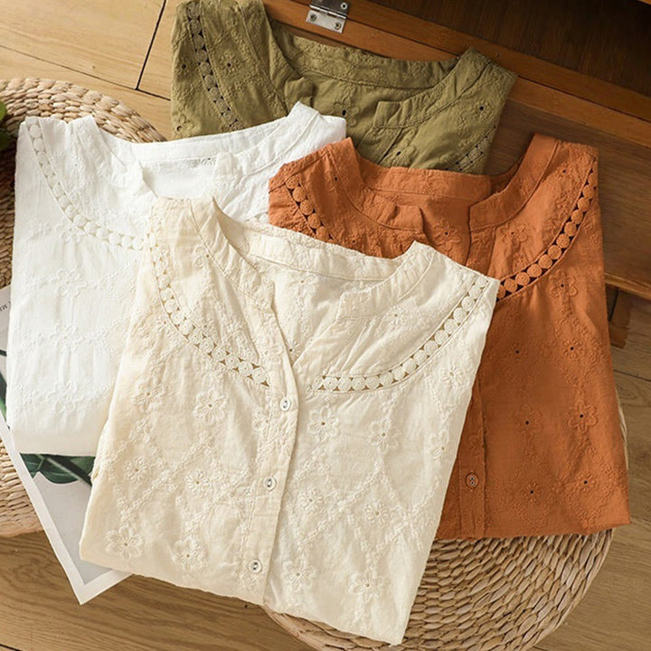 Chemise décontractée à manches mi-longues en coton et lin pour femme, motif Buddha Stones, coupe creuse et décontractée - image 31