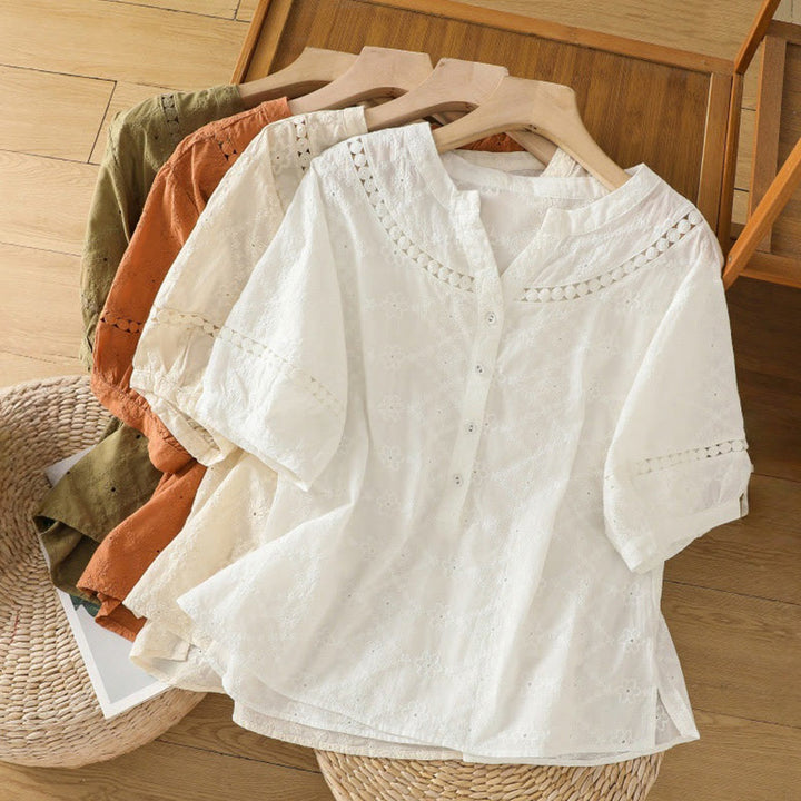 Chemise décontractée à manches mi-longues en coton et lin pour femme, motif Buddha Stones, coupe creuse et décontractée - image 32