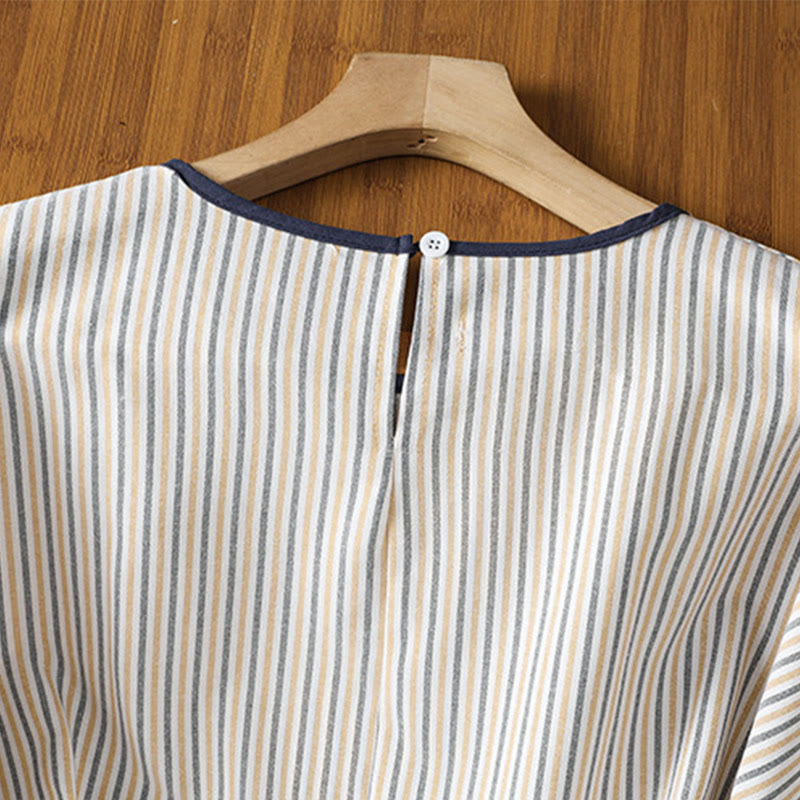 Pull à rayures et col ras du cou en coton à manches courtes pour femme, motif Buddha Stones - image 16