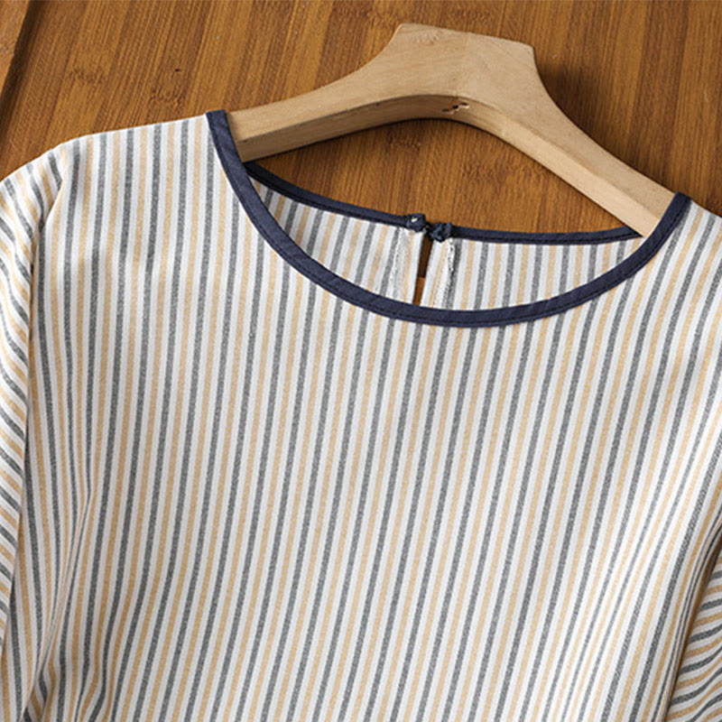 Pull à rayures et col ras du cou en coton à manches courtes pour femme, motif Buddha Stones - image 15