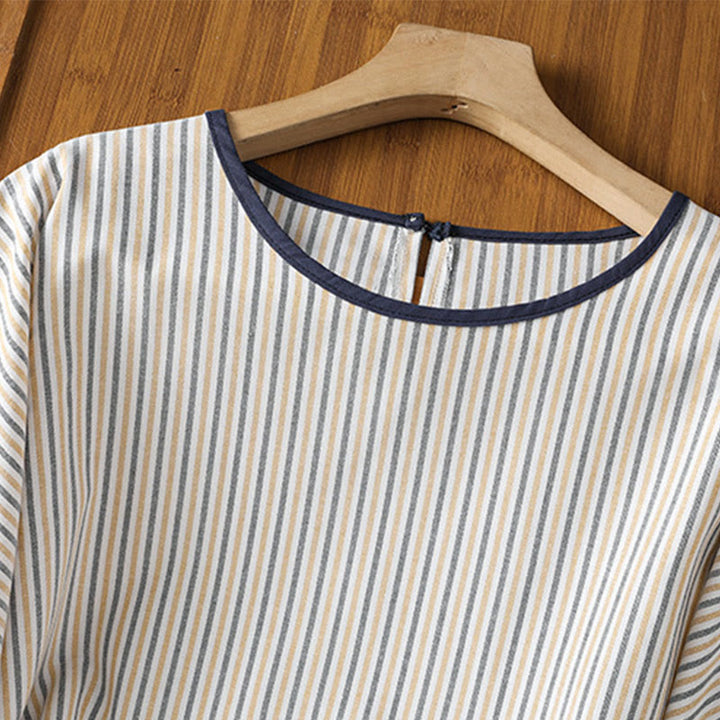 Pull à rayures et col ras du cou en coton à manches courtes pour femme, motif Buddha Stones - image 15