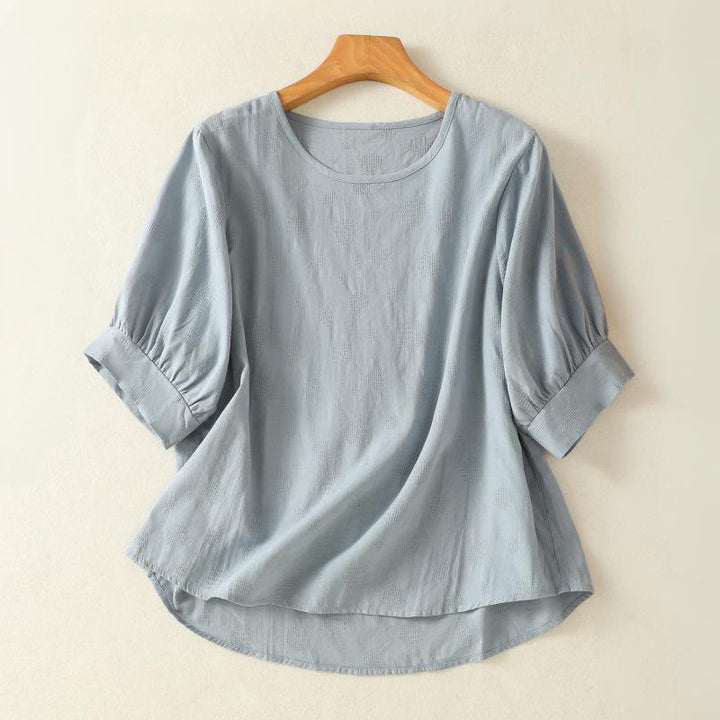 Chemise ample à manches courtes et col ras du cou pour femme, en coton, motif Buddha Stones - Bleu clair - US8-10，UK/AU12-14，EU40-42 (2XL) - image 0