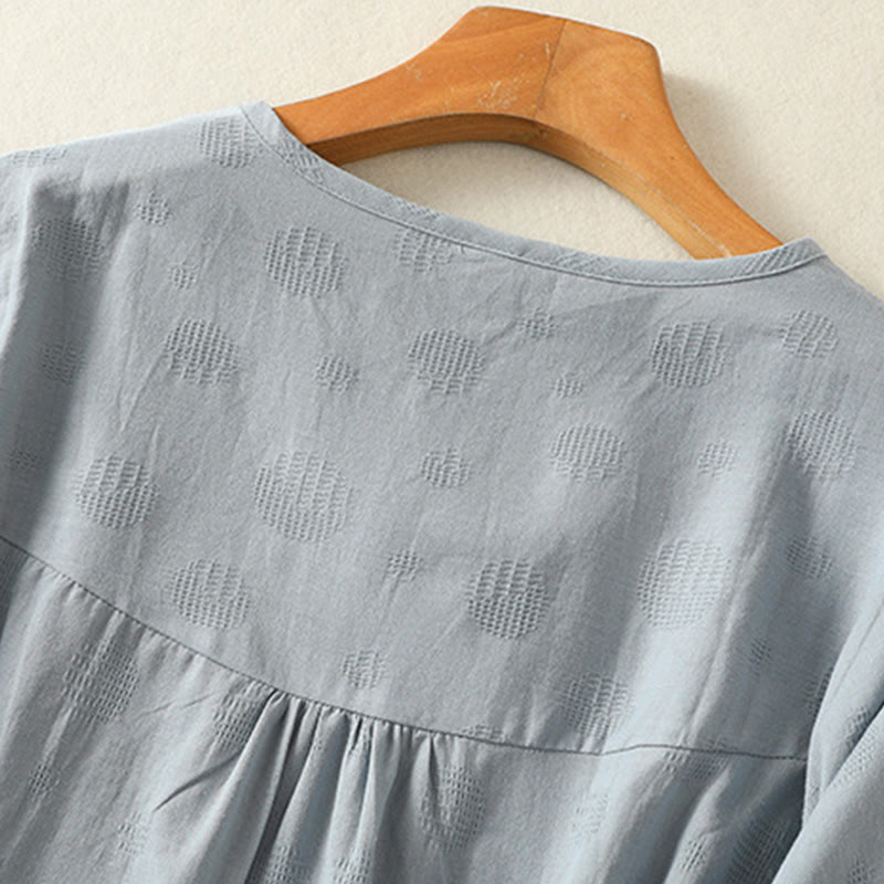 Chemise ample à manches courtes et col ras du cou pour femme, en coton, motif Buddha Stones - image 4