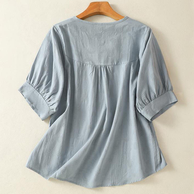 Chemise ample à manches courtes et col ras du cou pour femme, en coton, motif Buddha Stones - image 1