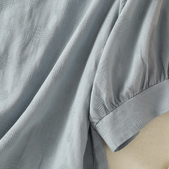 Chemise ample à manches courtes et col ras du cou pour femme, en coton, motif Buddha Stones - image 3