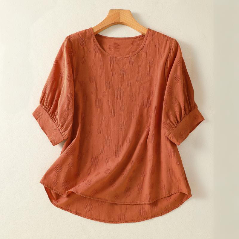 Chemise ample à manches courtes et col ras du cou pour femme, en coton, motif Buddha Stones - Orange foncé - US8-10，UK/AU12-14，EU40-42 (2XL) - image 7