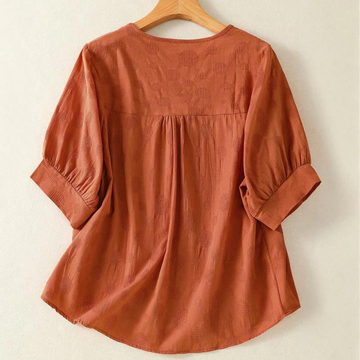 Chemise ample à manches courtes et col ras du cou pour femme, en coton, motif Buddha Stones - image 8