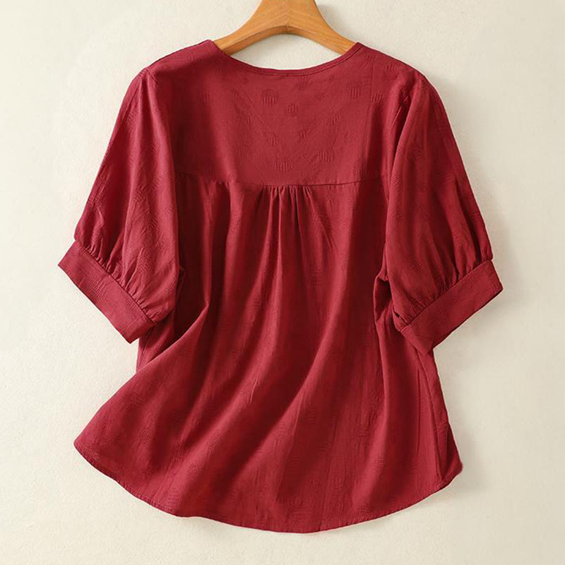 Chemise ample à manches courtes et col ras du cou pour femme, en coton, motif Buddha Stones - image 14